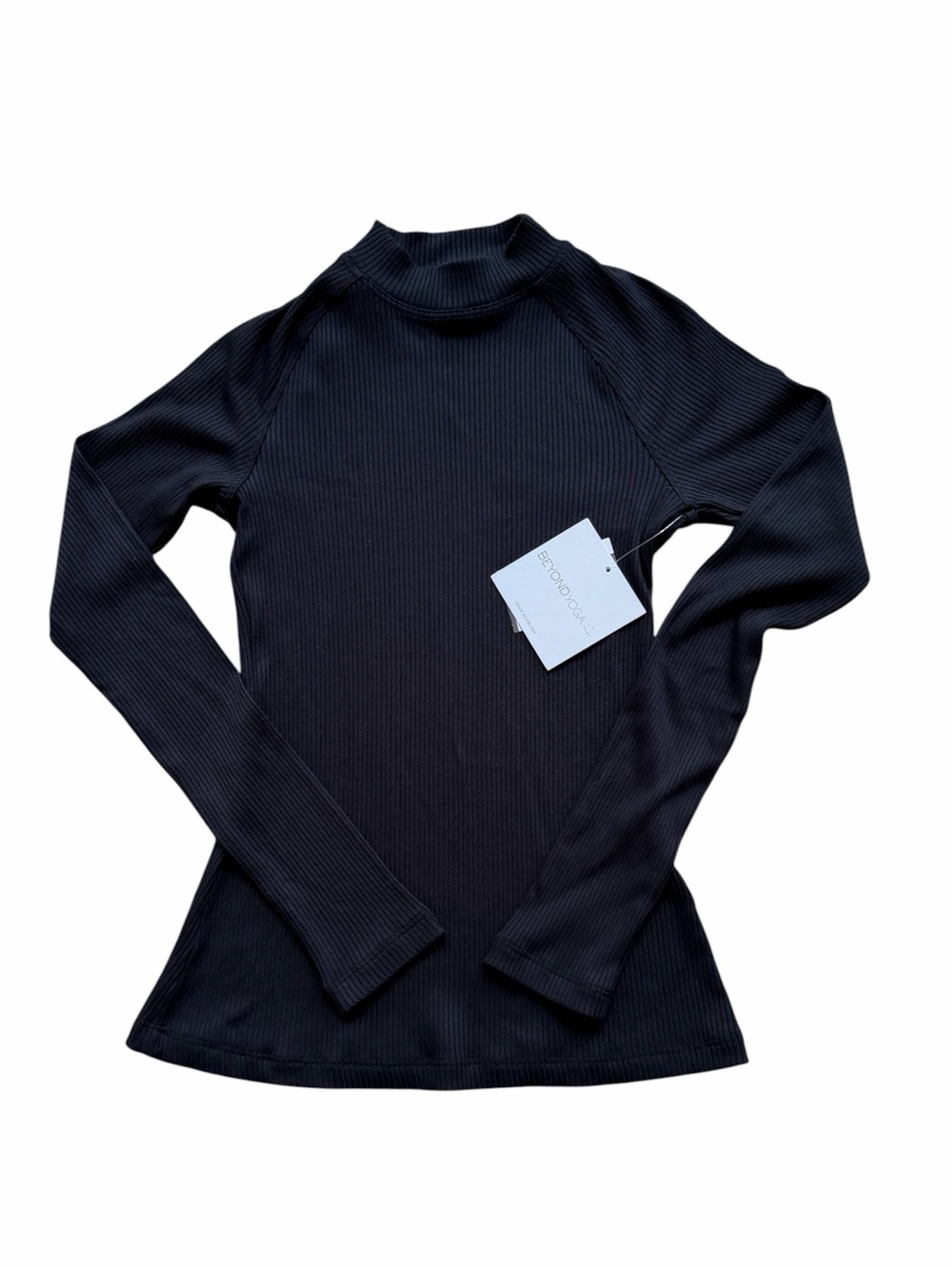 NWT Beyond Yoga Black Ribbed Long-Sleeve Mock Neck Top size xs